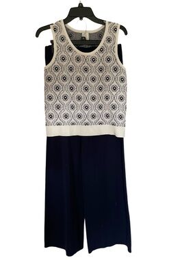 Joie Two-Tone Sleeveless Knit Top with Navy Wide-Leg Pant Set